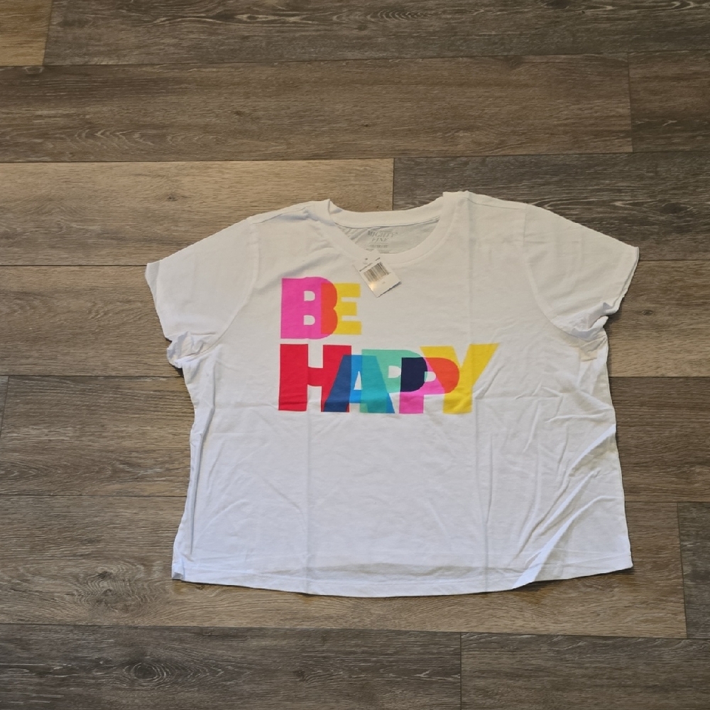 Mighty Fine Women's 1X Be Happy Short Sleeve Cropped Shirt New w/ Tags!